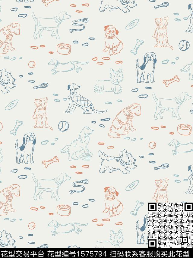 趣味动物狗数码印花华亿平台下载（图片编号: 1575794） - 瓦栏（Walan）