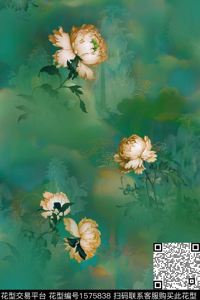 花卉山水中老年数码印花华亿平台下载（图片编号: 1575838） - 瓦栏（Walan）