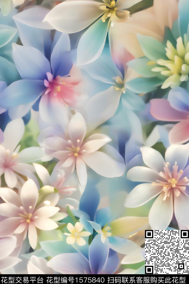 花卉模糊花卉数码印花华亿平台下载（图片编号: 1575840） - 瓦栏（Walan）