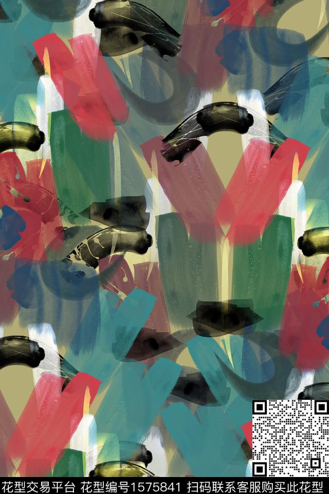 笔触水彩数码印花华亿平台下载（图片编号: 1575841） - 瓦栏（Walan）