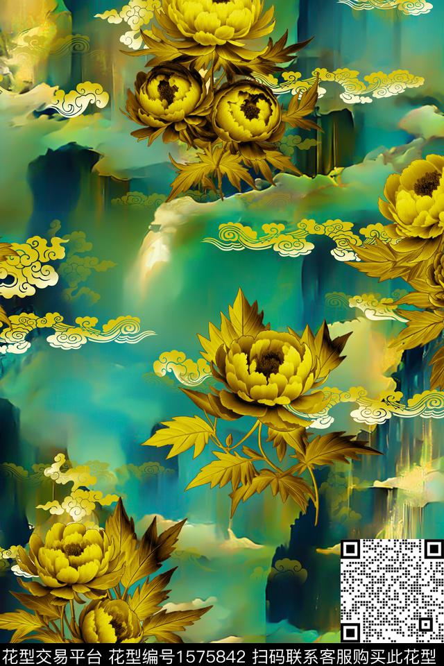 花卉祥云山水数码印花华亿平台下载（图片编号: 1575842） - 瓦栏（Walan）