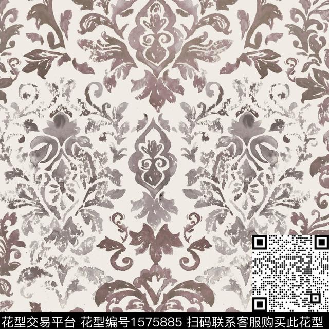 民族风水彩墙纸数码印花华亿平台下载（图片编号: 1575885） - 瓦栏（Walan）