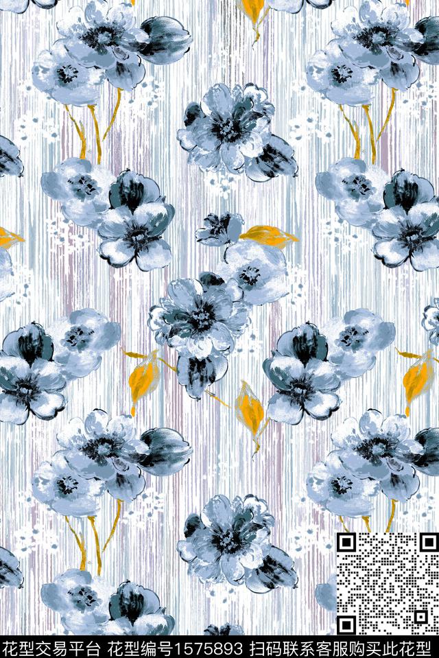 水彩花卉底纹条纹数码印花华亿平台下载（图片编号: 1575893） - 瓦栏（Walan）