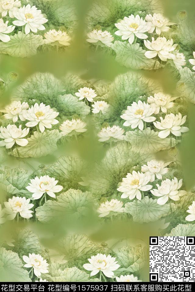 荷花中老年香云纱数码印花华亿平台下载（图片编号: 1575937） - 瓦栏（Walan）