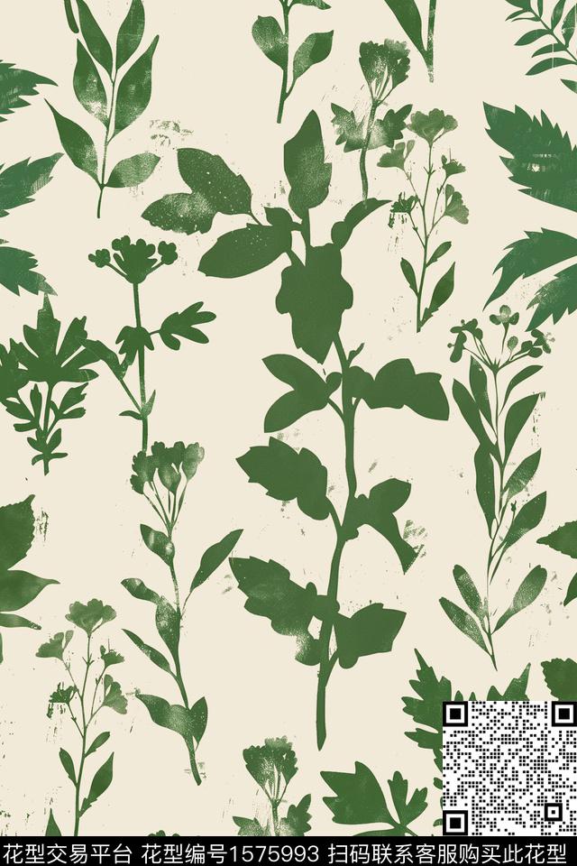 真丝花卉绿植树叶数码印花华亿平台下载（图片编号: 1575993） - 瓦栏（Walan）