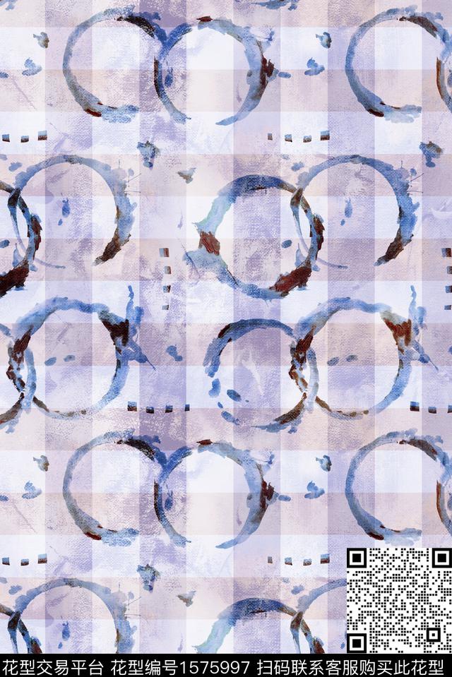 格子圆环水彩数码印花华亿平台下载（图片编号: 1575997） - 瓦栏（Walan）