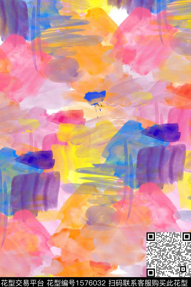 抽象涂鸦笔触数码印花华亿平台下载（图片编号: 1576032） - 瓦栏（Walan）