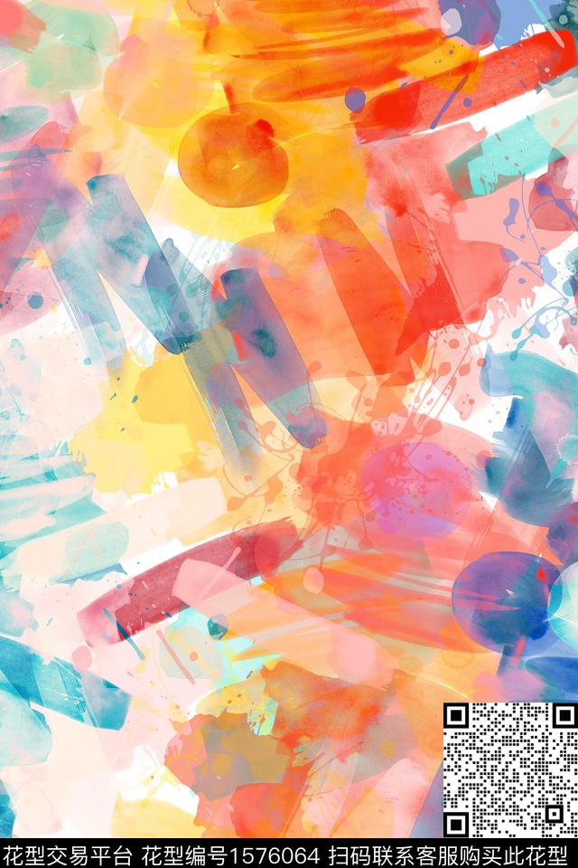 涂鸦笔触水彩数码印花华亿平台下载（图片编号: 1576064） - 瓦栏（Walan）