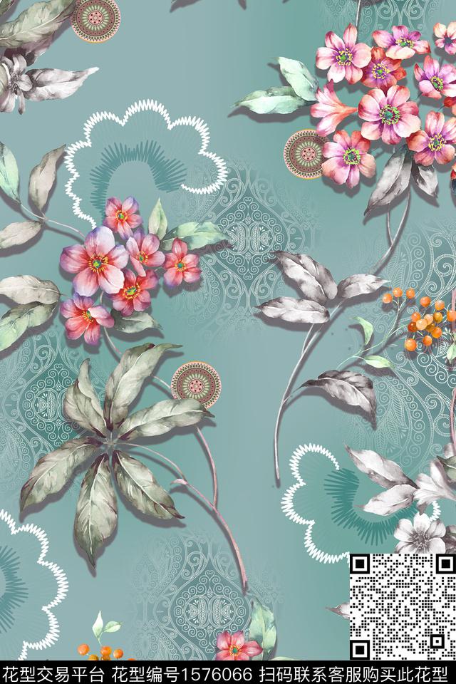 花卉底纹水彩花卉数码印花华亿平台下载（图片编号: 1576066） - 瓦栏（Walan）