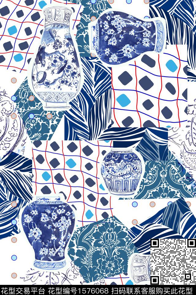 趣味几何花瓶数码印花华亿平台下载（图片编号: 1576068） - 瓦栏（Walan）