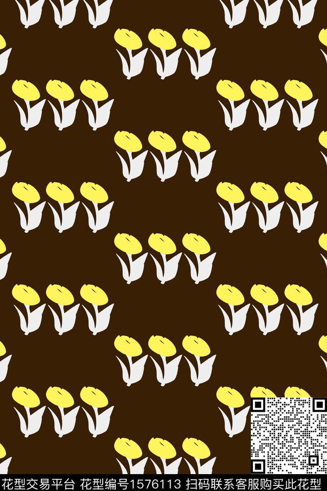 黑底花卉花卉简约传统印花华亿平台下载（图片编号: 1576113） - 瓦栏（Walan）
