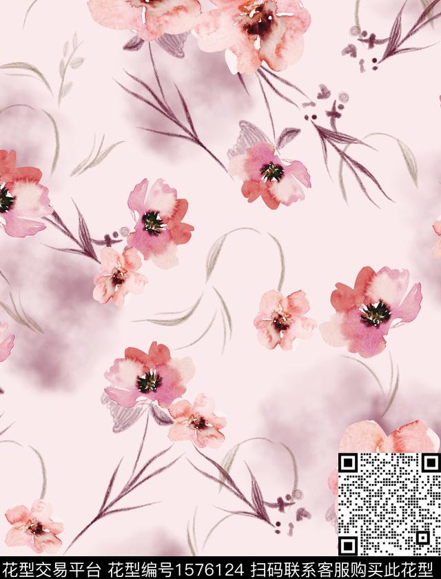 花卉连衣裙水彩花卉数码印花华亿平台下载（图片编号: 1576124） - 瓦栏（Walan）