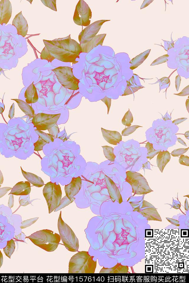 花卉玫瑰花手绘花卉数码印花华亿平台下载（图片编号: 1576140） - 瓦栏（Walan）