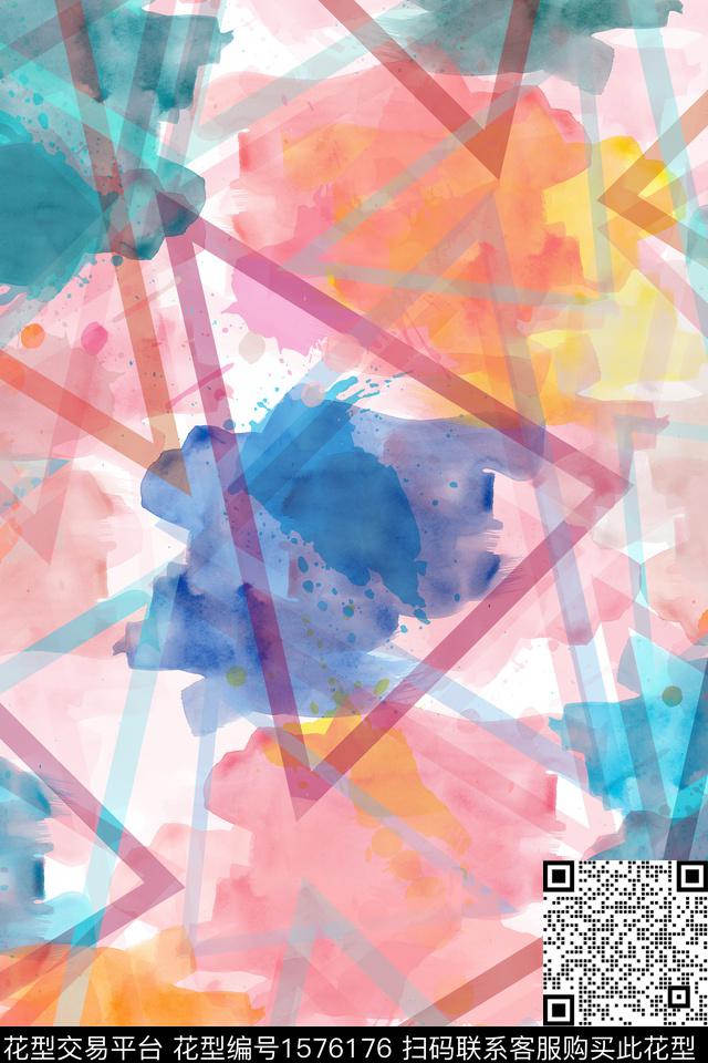 水彩涂鸦几何数码印花华亿平台下载（图片编号: 1576176） - 瓦栏（Walan）
