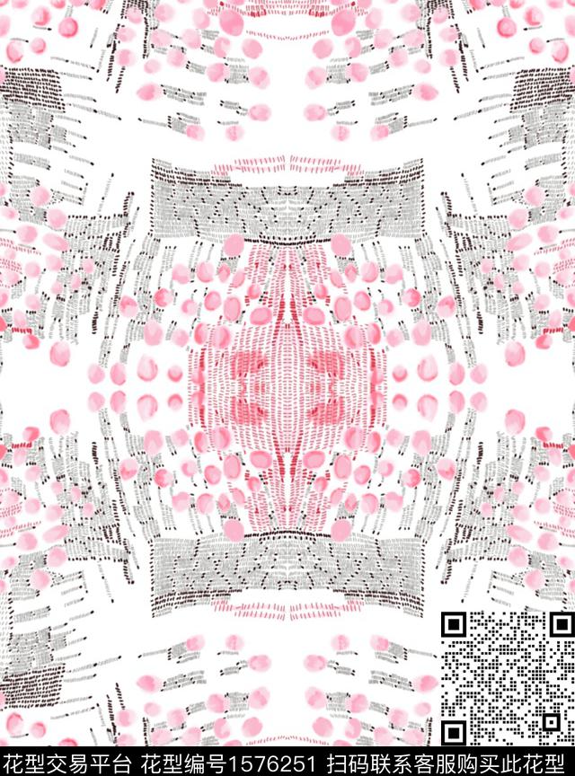 水彩对称数码印花华亿平台下载（图片编号: 1576251） - 瓦栏（Walan）