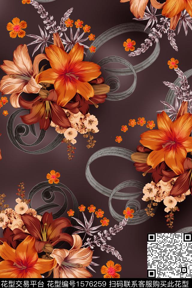 中东大花花卉数码印花华亿平台下载（图片编号: 1576259） - 瓦栏（Walan）