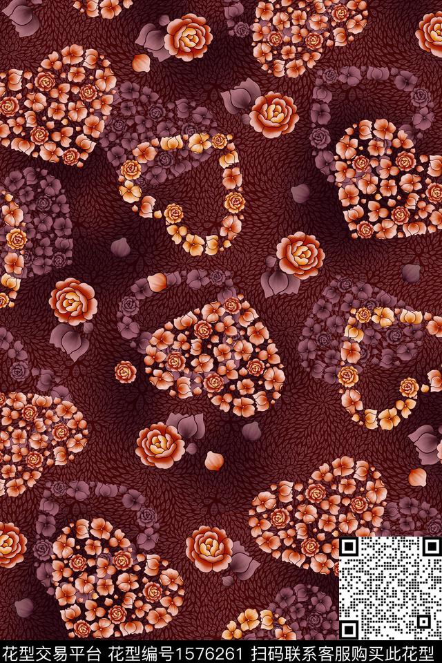 中东爱心花卉数码印花华亿平台下载（图片编号: 1576261） - 瓦栏（Walan）