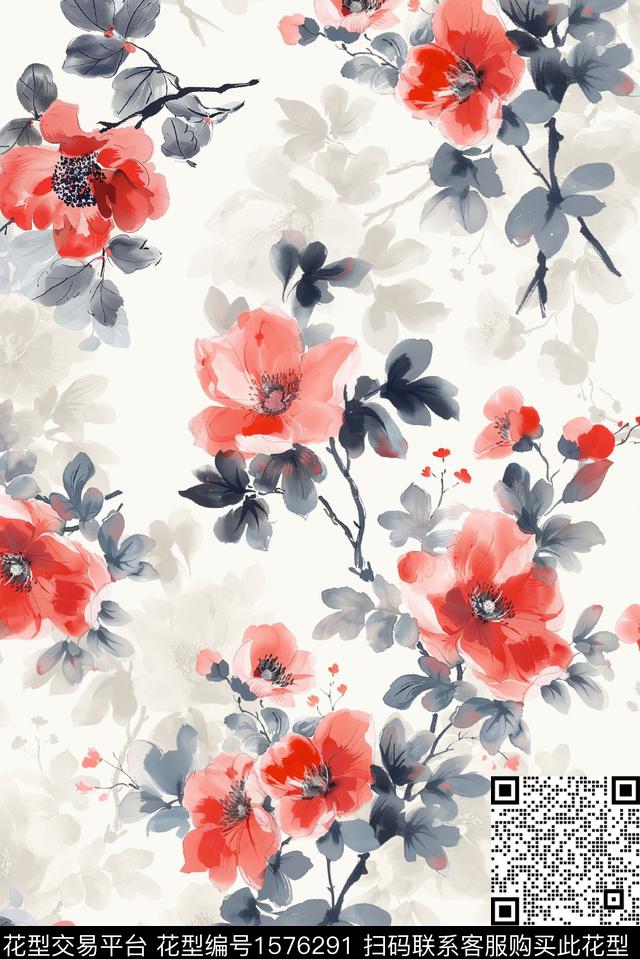 花卉影花水彩花卉数码印花华亿平台下载（图片编号: 1576291） - 瓦栏（Walan）