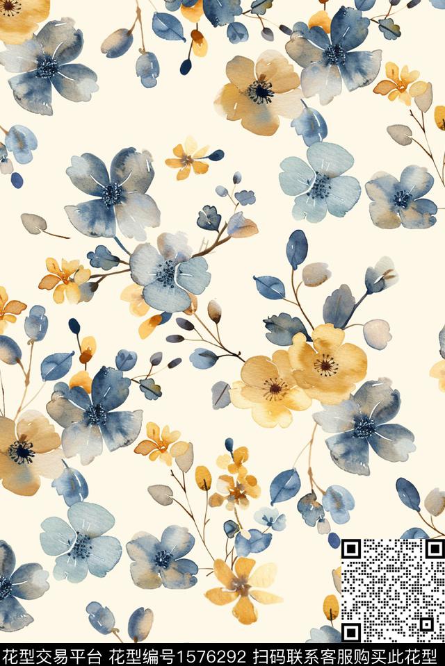 花卉水彩花卉手绘花卉数码印花华亿平台下载（图片编号: 1576292） - 瓦栏（Walan）