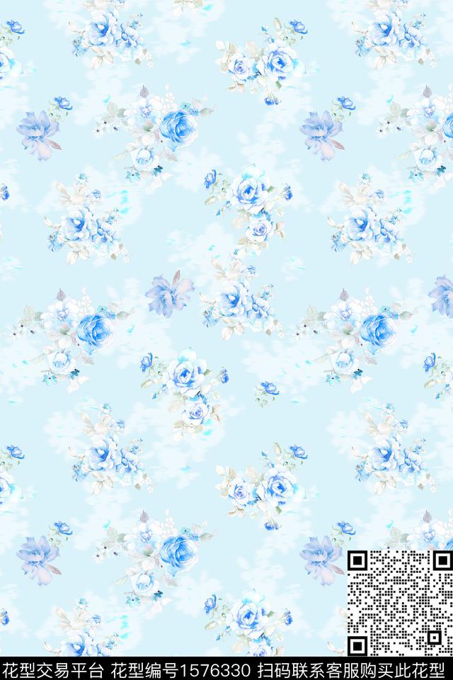 小清新水彩花卉花卉数码印花华亿平台下载（图片编号: 1576330） - 瓦栏（Walan）