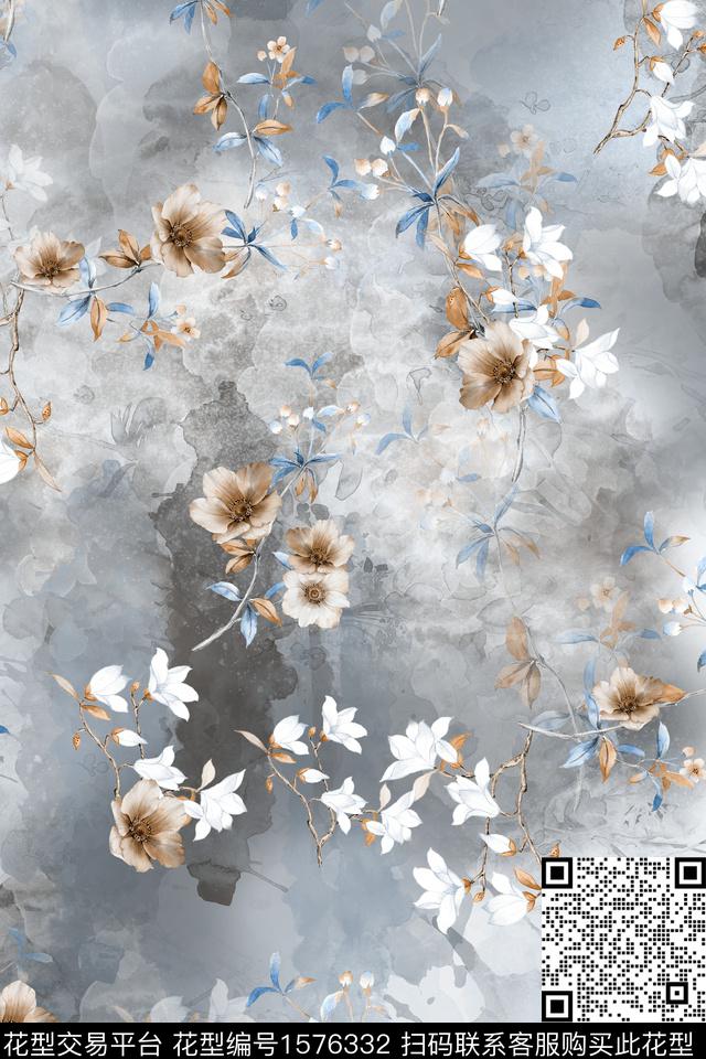花卉水彩花卉底纹数码印花华亿平台下载（图片编号: 1576332） - 瓦栏（Walan）