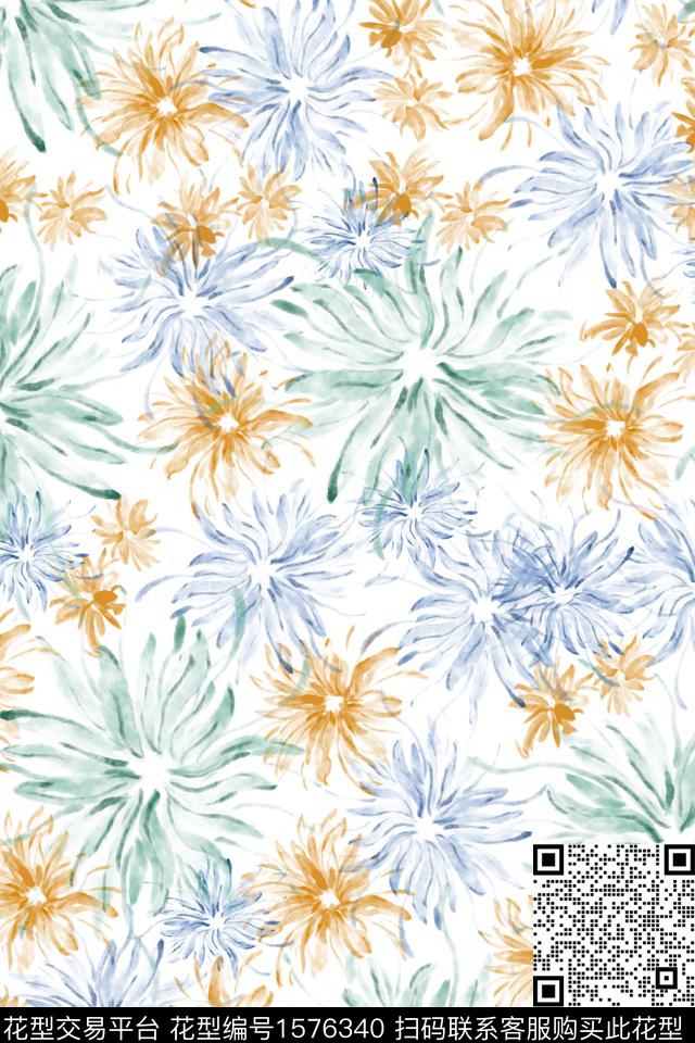 小清新花卉水彩花卉数码印花华亿平台下载（图片编号: 1576340） - 瓦栏（Walan）