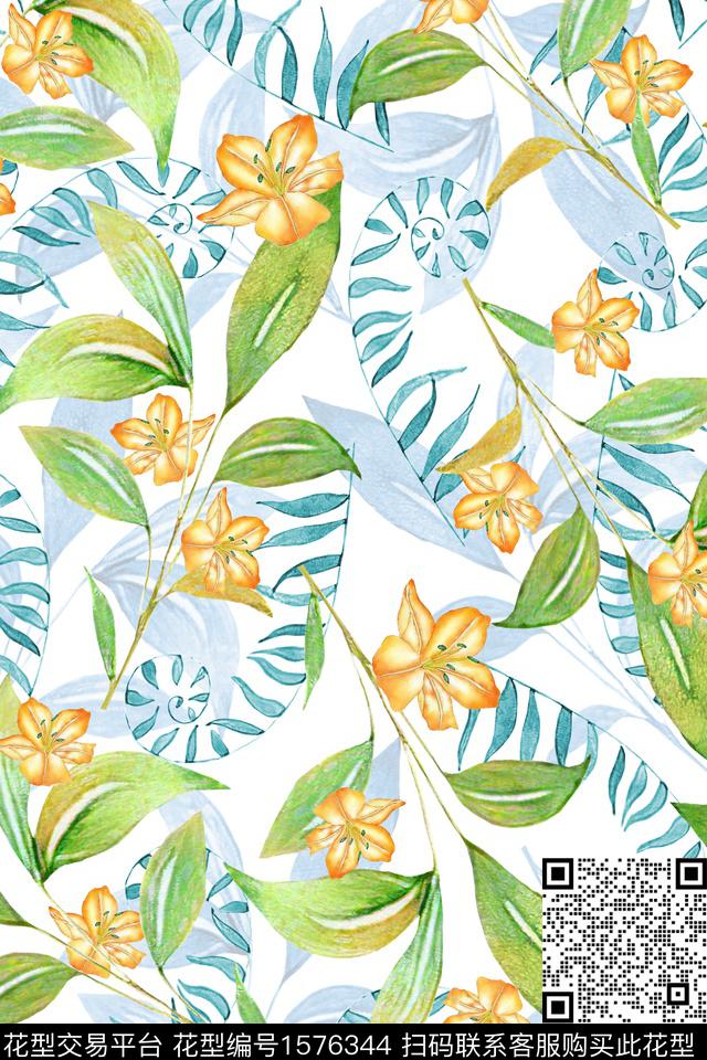 小清新年轻女性花卉数码印花华亿平台下载（图片编号: 1576344） - 瓦栏（Walan）