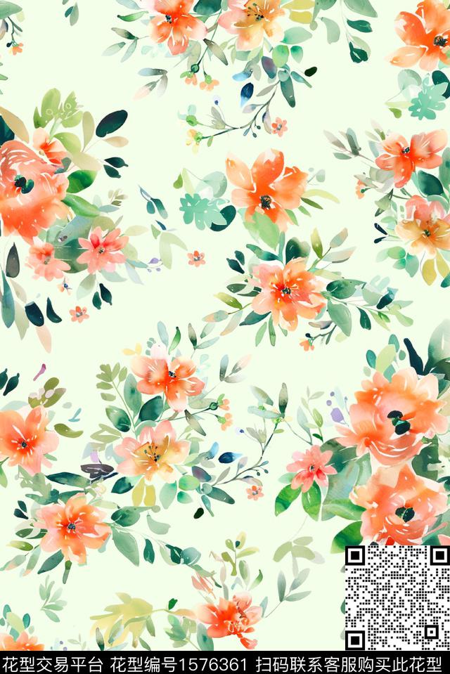 花卉水彩花卉手绘花卉数码印花华亿平台下载（图片编号: 1576361） - 瓦栏（Walan）