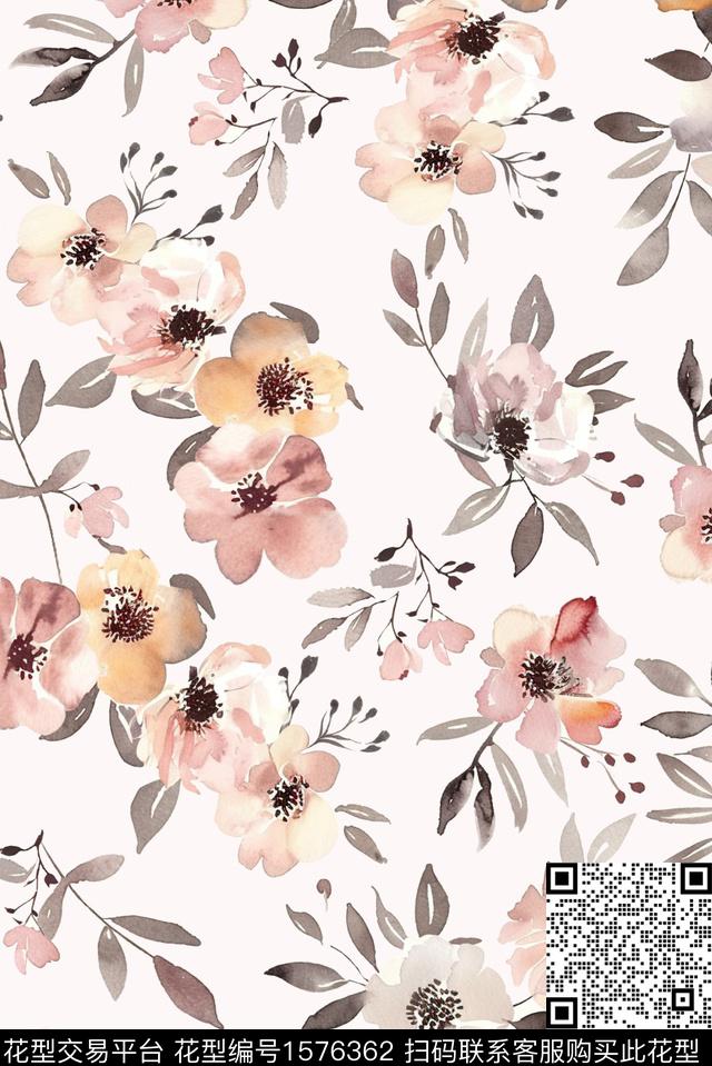 花卉水彩花卉手绘花卉数码印花华亿平台下载（图片编号: 1576362） - 瓦栏（Walan）