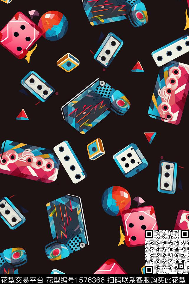 黑底趣味创意数码印花华亿平台下载（图片编号: 1576366） - 瓦栏（Walan）