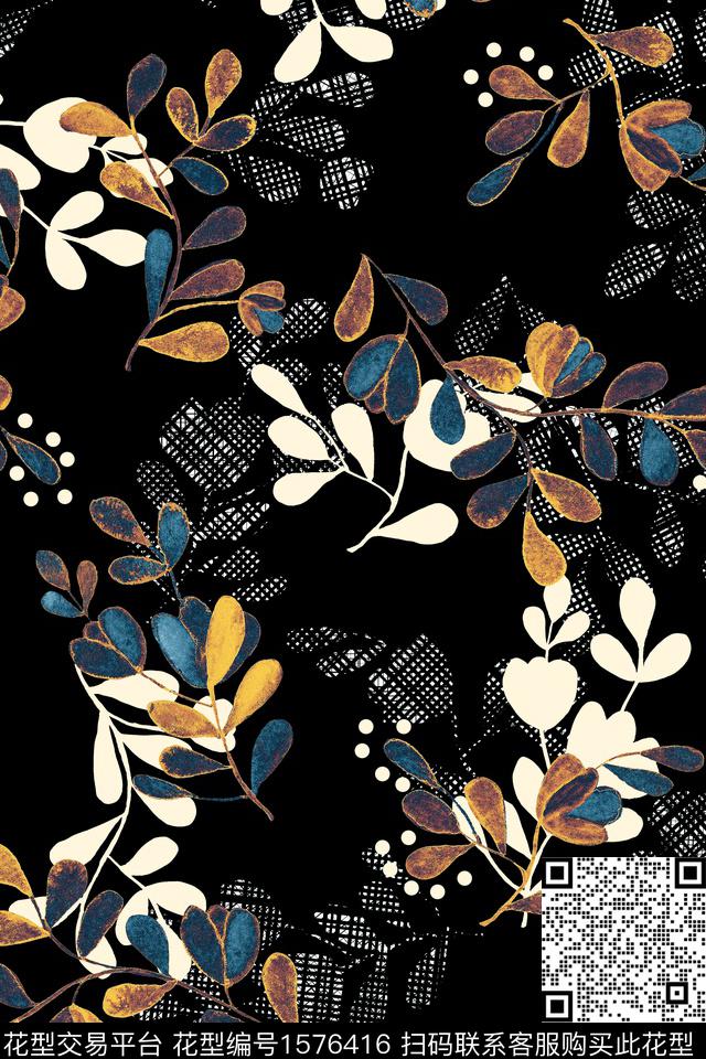 剪影花卉中老年数码印花华亿平台下载（图片编号: 1576416） - 瓦栏（Walan）