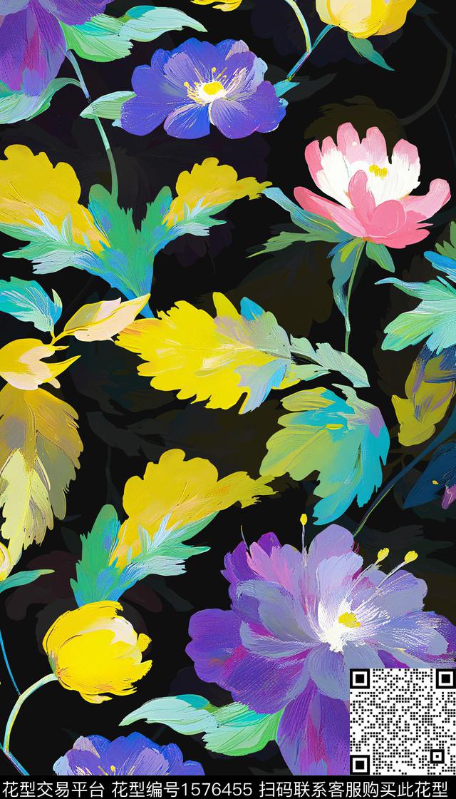 油画花卉花卉影花数码印花华亿平台下载（图片编号: 1576455） - 瓦栏（Walan）