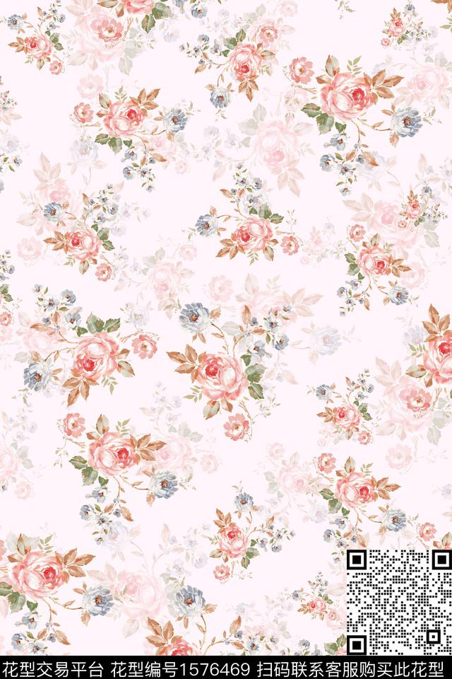 小清新影花花卉数码印花华亿平台下载（图片编号: 1576469） - 瓦栏（Walan）