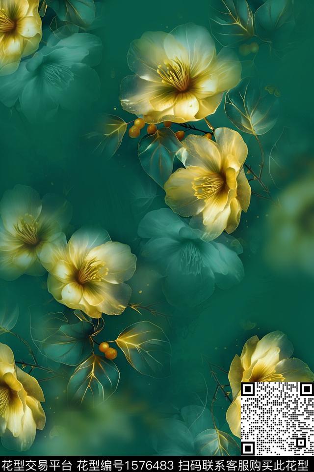 花卉跳接影花数码印花华亿平台下载（图片编号: 1576483） - 瓦栏（Walan）