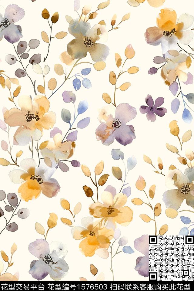花卉水彩花卉手绘花卉数码印花华亿平台下载（图片编号: 1576503） - 瓦栏（Walan）