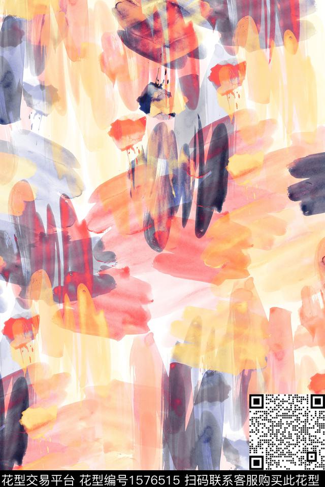 抽象涂鸦笔触数码印花华亿平台下载（图片编号: 1576515） - 瓦栏（Walan）