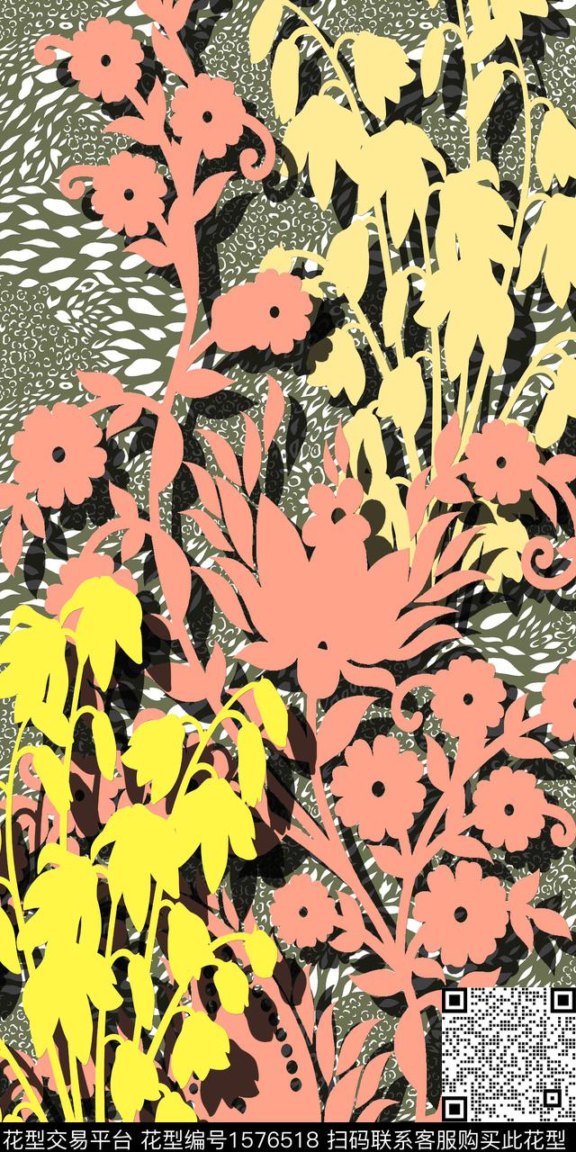 抽象底纹花卉数码印花华亿平台下载（图片编号: 1576518） - 瓦栏（Walan）
