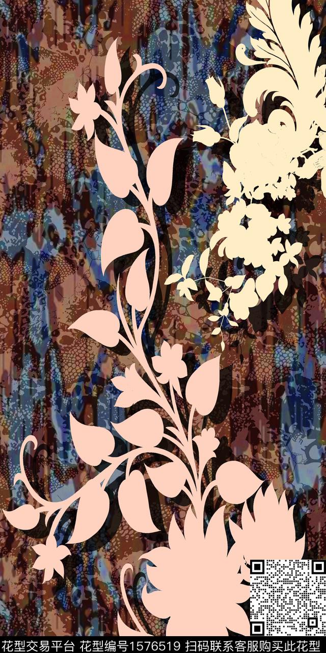 抽象底纹花卉数码印花华亿平台下载（图片编号: 1576519） - 瓦栏（Walan）