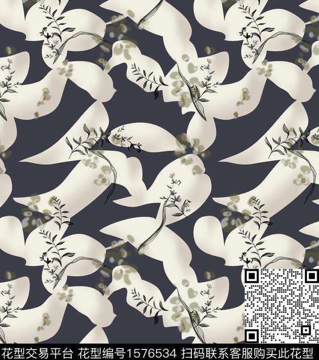 花卉抽象黑底数码印花华亿平台下载（图片编号: 1576534） - 瓦栏（Walan）