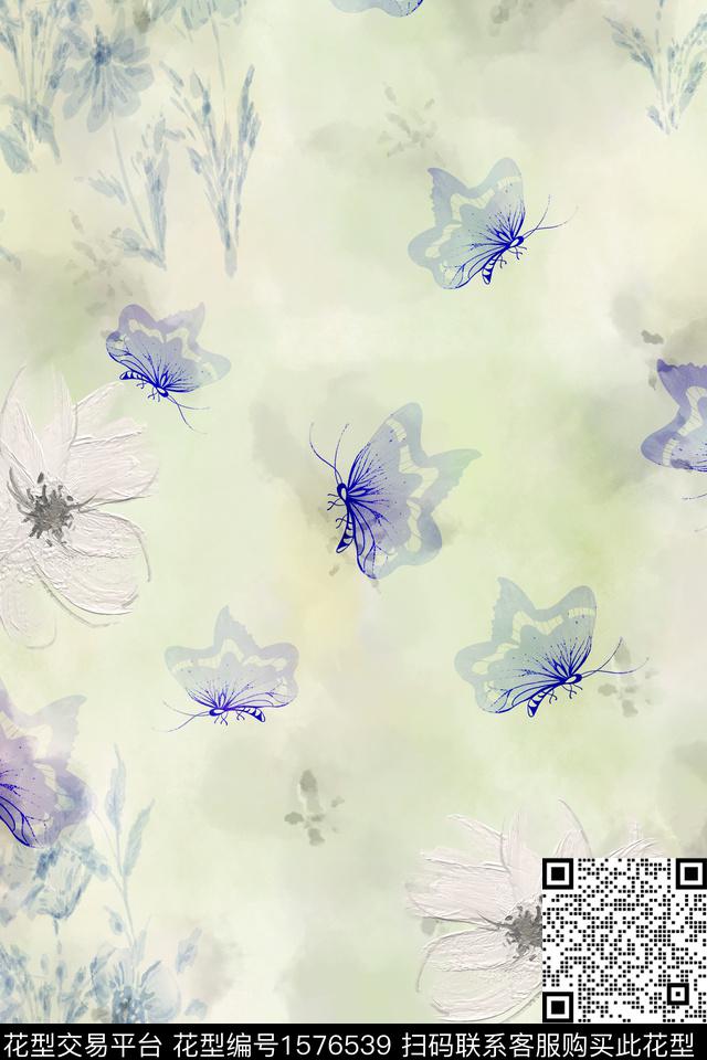 水彩花卉蝴蝶油画花卉数码印花华亿平台下载（图片编号: 1576539） - 瓦栏（Walan）