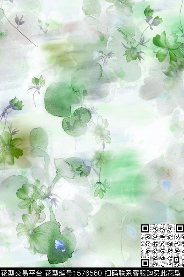 水彩花卉花卉抽象数码印花华亿平台下载（图片编号: 1576560） - 瓦栏（Walan）