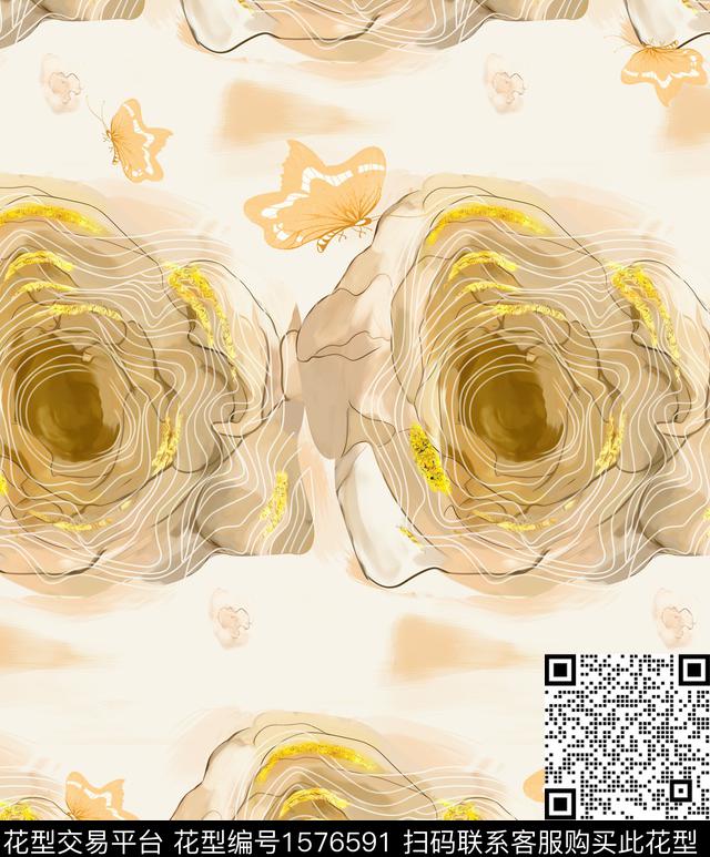 花卉蝴蝶大花数码印花华亿平台下载（图片编号: 1576591） - 瓦栏（Walan）