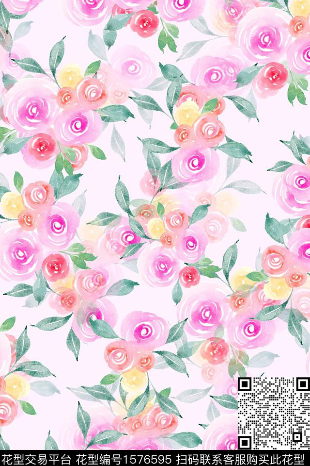 水彩花卉影花花卉数码印花华亿平台下载（图片编号: 1576595） - 瓦栏（Walan）