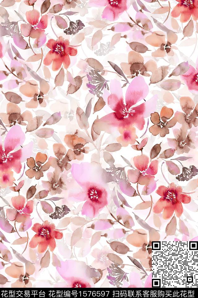 水彩花卉影花花卉数码印花华亿平台下载（图片编号: 1576597） - 瓦栏（Walan）