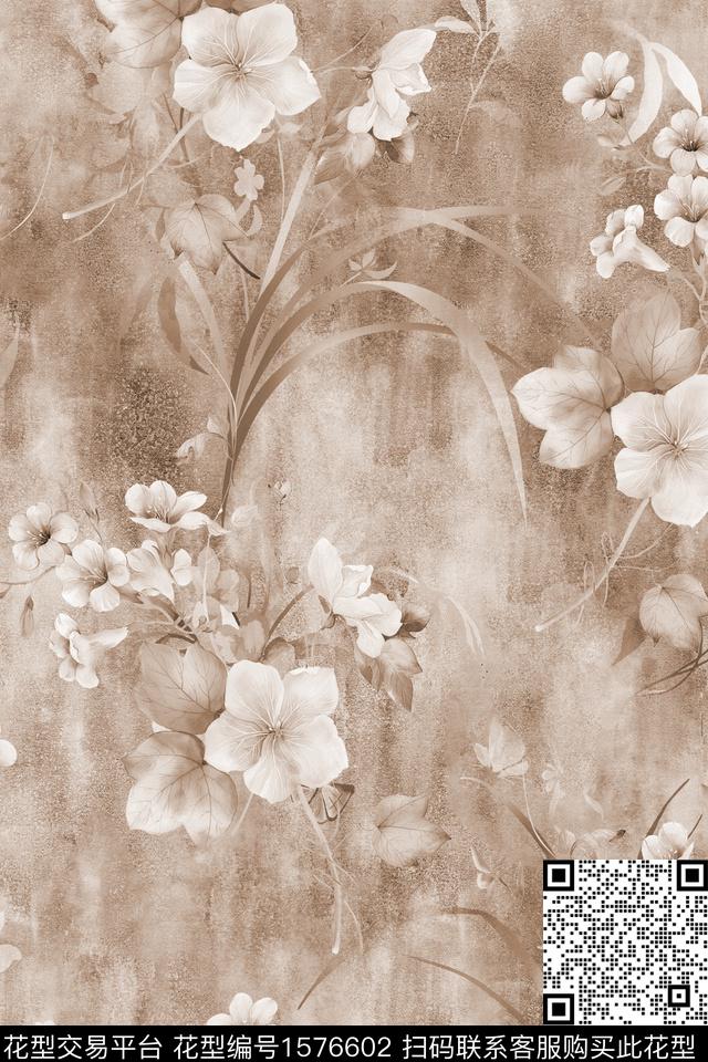 花卉水彩花卉复古数码印花华亿平台下载（图片编号: 1576602） - 瓦栏（Walan）