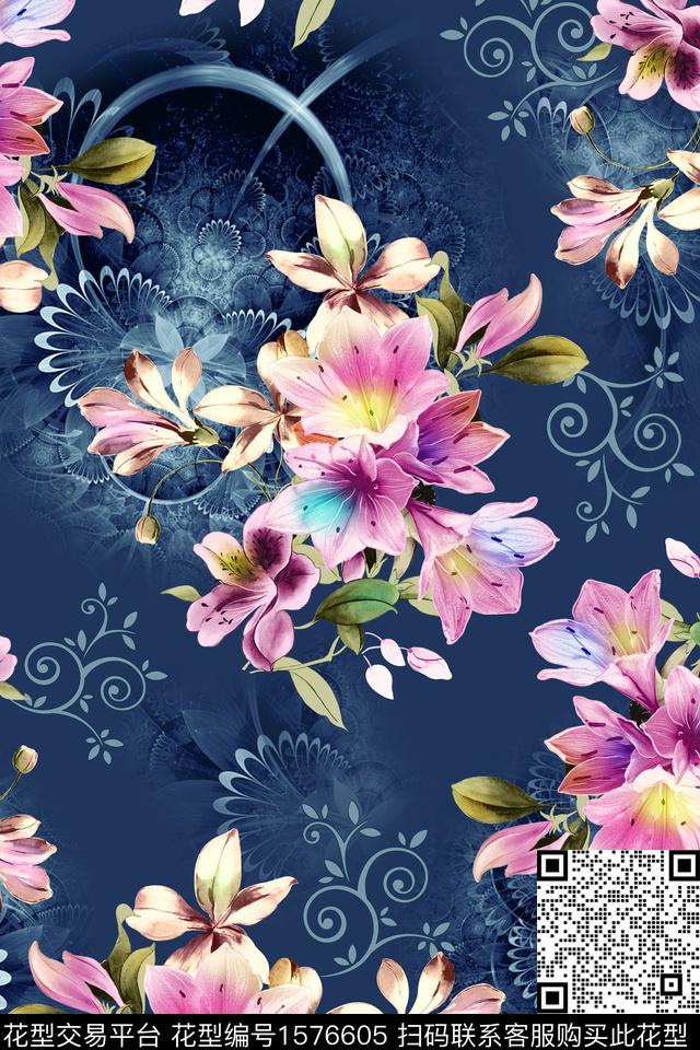 中东大花花卉数码印花华亿平台下载（图片编号: 1576605） - 瓦栏（Walan）