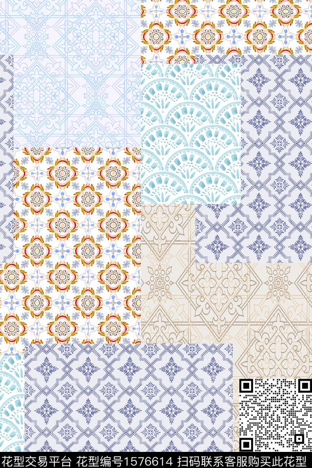 民族风民族纹样拼接传统印花华亿平台下载（图片编号: 1576614） - 瓦栏（Walan）