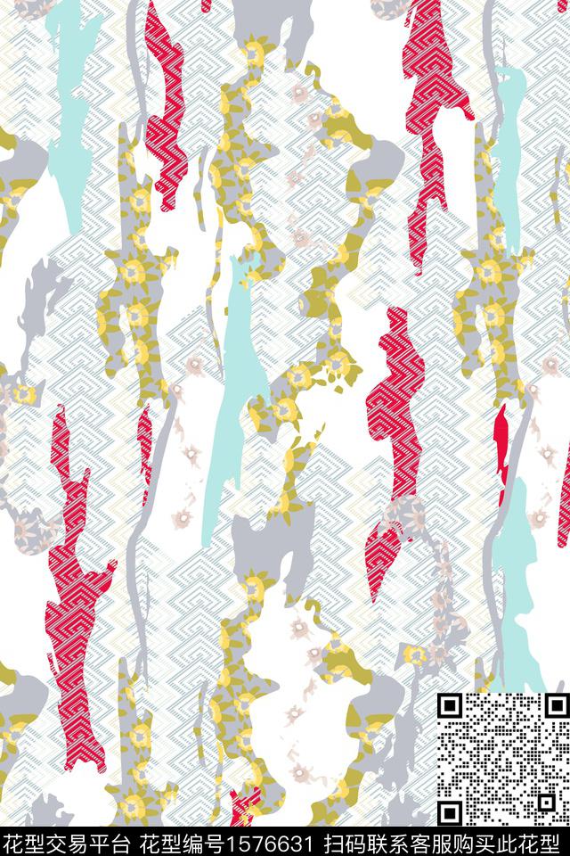 年轻女装混合拼接数码印花华亿平台下载（图片编号: 1576631） - 瓦栏（Walan）