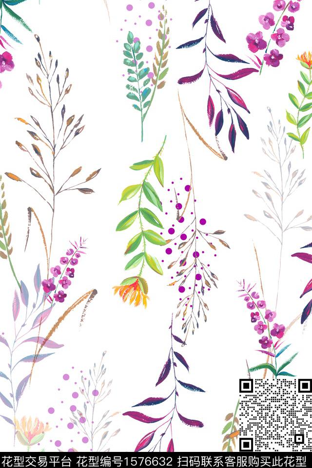清爽花卉水彩花卉数码印花华亿平台下载（图片编号: 1576632） - 瓦栏（Walan）