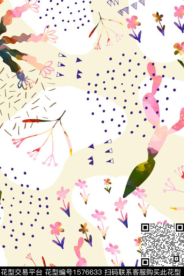 清爽花卉水彩花卉数码印花华亿平台下载（图片编号: 1576633） - 瓦栏（Walan）